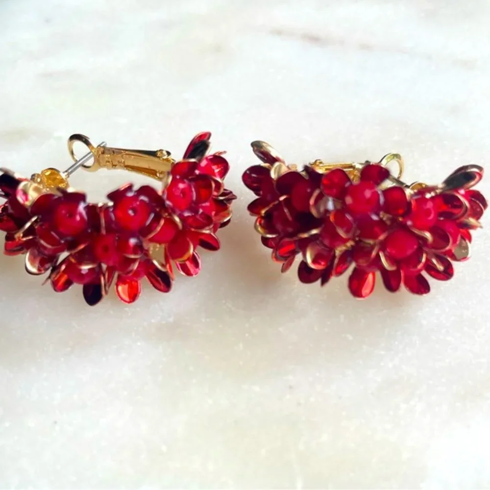 Lila Floral Hoops in Wine Red